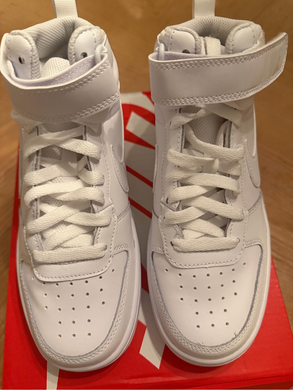 Nike Kids White High-Top Sneakers with Hook-and-Loop Strap